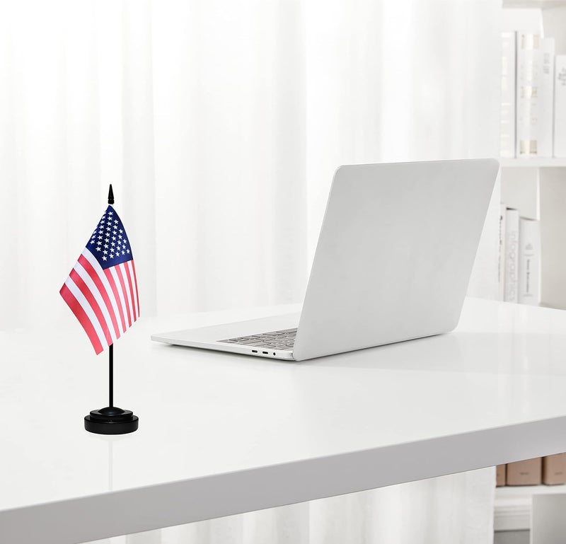 BCLin USA Desk Flag Set, 2 Pack American US Table Office Flags, Small Mini Desktop Flag With 12" Solid Black Pole, Black Base, Miniature Desktop Flag - Image 5